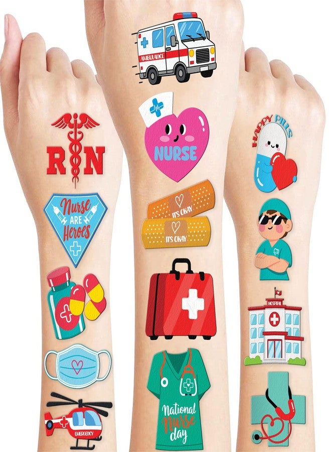 91TATTOOS 96 PCS Happy Nurses Day Nursing Nurse Pre-Cut Temporary Tattoos for Kids - Image 1