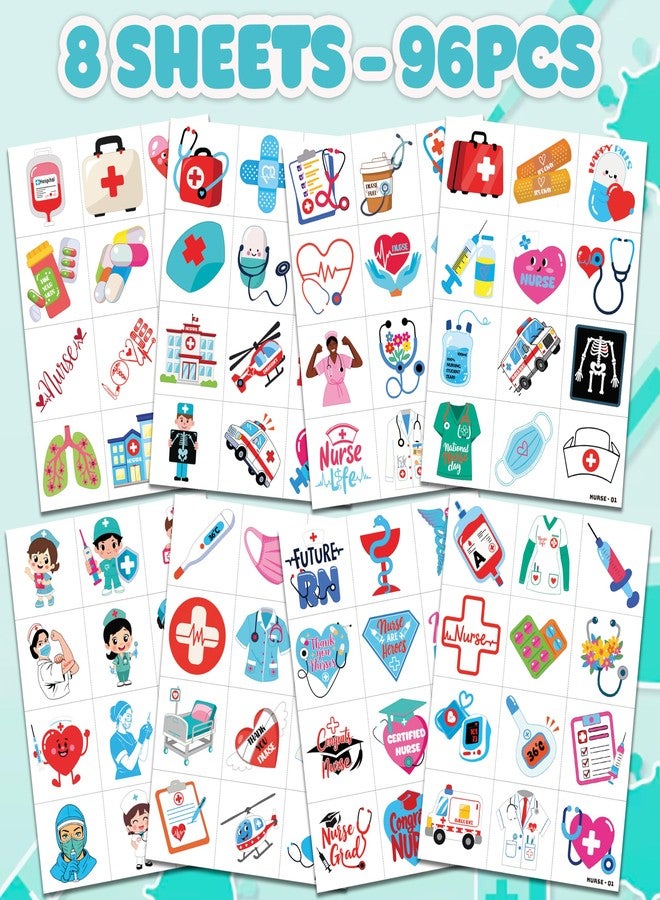 91TATTOOS 96 PCS Happy Nurses Day Nursing Nurse Pre-Cut Temporary Tattoos for Kids - Image 3