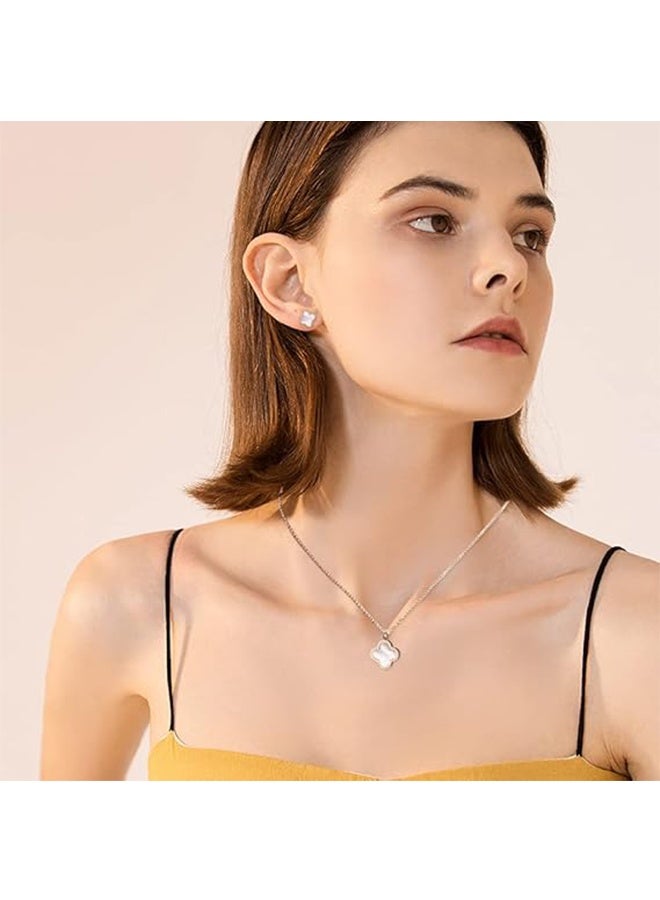 Women's 3pcs Jewelry Set Four Leaf Clover Necklace Earring Bracelet Set 18K Gold Plated Double-sided Lucky Jewelry Set as Gift for Women & Ladies(White) - Image 5