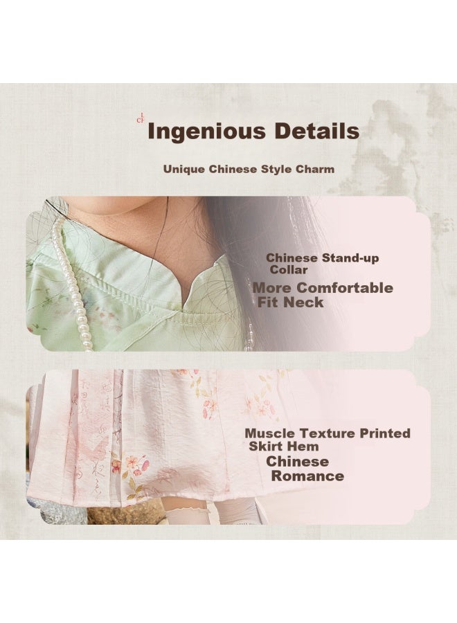 Ask Junior Chinese Style New Chinese Style Suit Girls Summer Children'S Vest Dress Horse Face Dress Two Pieces Green 140 - Image 5