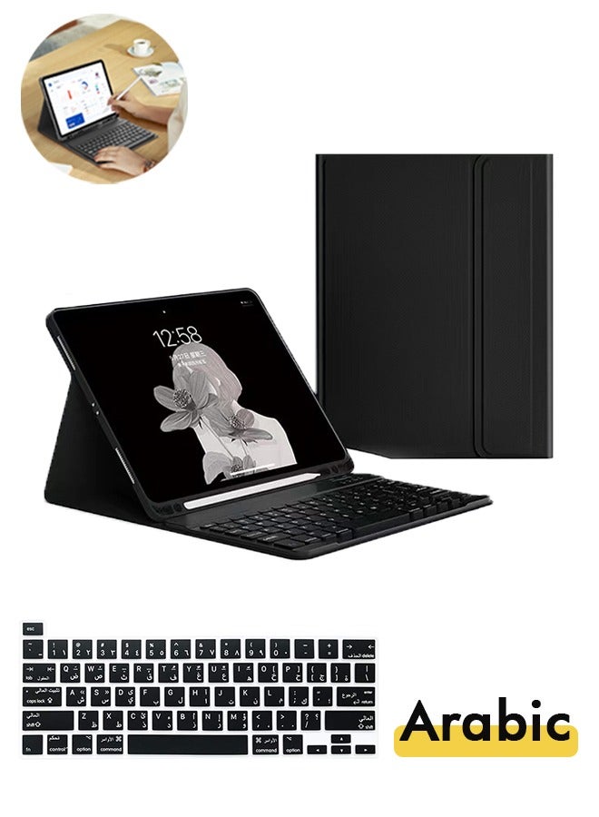 حافظة لوحة مفاتيح لجهاز iPad Pro11 (2024)، لوحة مفاتيح لاسلكية قابلة للفصل مغناطيسيًا، حافظة بحامل قلاب مع حامل قلم (أسود) - Image 1
