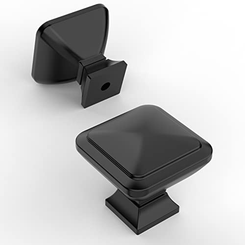 Amerdeco 10 Pack Matte Black Square Kitchen Cabinet Knobs Cabinet Hardware Single Hole Cabinet Pulls Drawer Knobs and Pulls for Bathroom Cabinets ZH0019 - Image 1