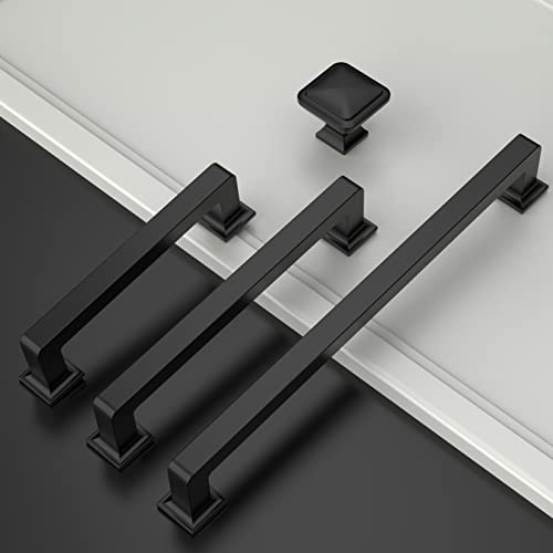 Amerdeco 10 Pack Matte Black Square Kitchen Cabinet Knobs Cabinet Hardware Single Hole Cabinet Pulls Drawer Knobs and Pulls for Bathroom Cabinets ZH0019 - Image 2