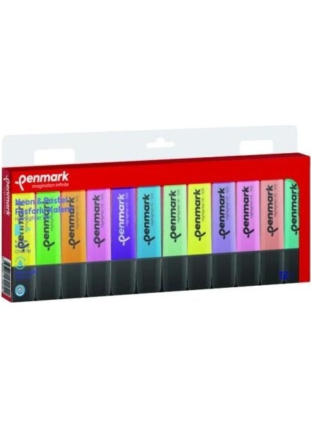 PENMARK - 12 Pack Pastel and Neon Mixed Color Highlighter HS505-12NP - Image 1