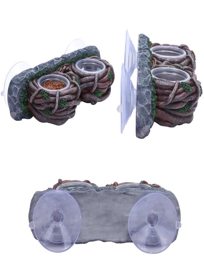 AIICIOO Crested Gecko Feeding Ledge Double Bowl Reptile Vine Food Ledge with 4 PCS Cup Corner Water Bowl for Lizard Snake Bearded Dragon Frog Turtle Terrarium Tank Decor - Image 5