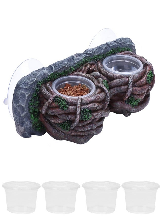 AIICIOO Crested Gecko Feeding Ledge Double Bowl Reptile Vine Food Ledge with 4 PCS Cup Corner Water Bowl for Lizard Snake Bearded Dragon Frog Turtle Terrarium Tank Decor - Image 1