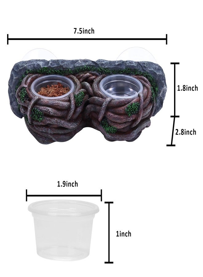 AIICIOO Crested Gecko Feeding Ledge Double Bowl Reptile Vine Food Ledge with 4 PCS Cup Corner Water Bowl for Lizard Snake Bearded Dragon Frog Turtle Terrarium Tank Decor - Image 3