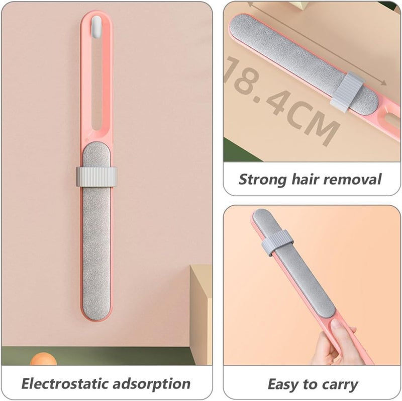 Double-Sided Electrostatic Lint Remover Brush for Clothes and Pet Hair Portable Hair Removing Brush with Fluorescent Pink Handle for Household Cleaning - Image 3
