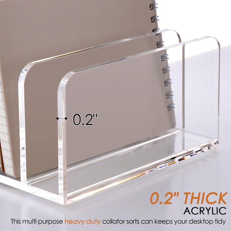 SANRUI Acrylic Desk Organizer, 5 Compartments Mail Organizer,Small File Holders Letter Organizer,Clear Office Organization,Multifunction Sorter Envelope Rack for Office,Home, School - Image 4