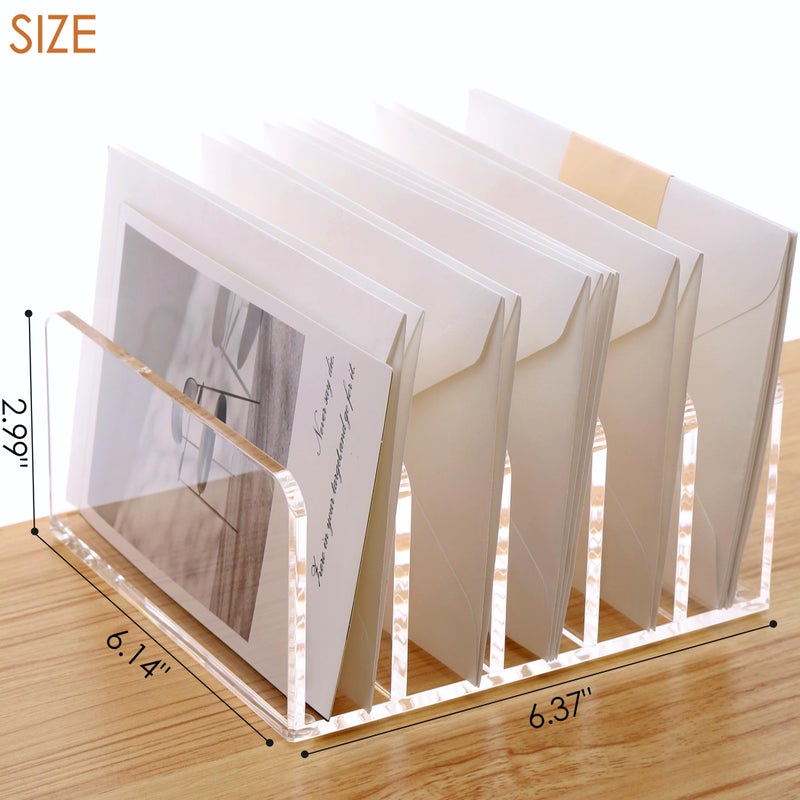SANRUI Acrylic Desk Organizer, 5 Compartments Mail Organizer,Small File Holders Letter Organizer,Clear Office Organization,Multifunction Sorter Envelope Rack for Office,Home, School - Image 3
