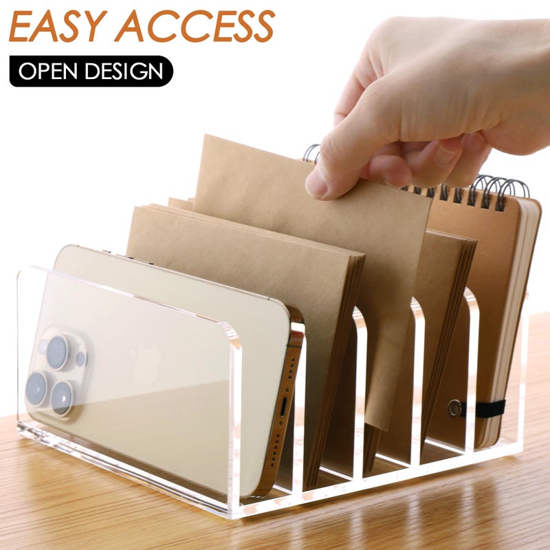 SANRUI Acrylic Desk Organizer, 5 Compartments Mail Organizer,Small File Holders Letter Organizer,Clear Office Organization,Multifunction Sorter Envelope Rack for Office,Home, School - Image 5