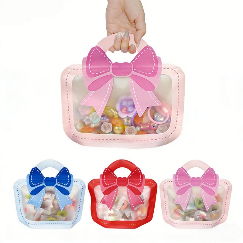 MITOB 30 Pack 3 Colors Strong Plastic Goodies Bags Clear Resealable Stand Up Bottom Goody Bag with Handle Cute Treat Closure Candy Snack Bulk Food Storage Baggies for Party Favor (Usable 7.48x4.5 inch)) - Image 1