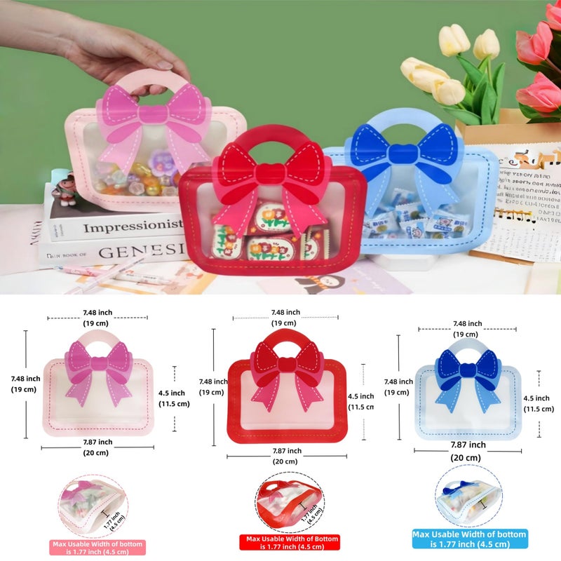 MITOB 30 Pack 3 Colors Strong Plastic Goodies Bags Clear Resealable Stand Up Bottom Goody Bag with Handle Cute Treat Closure Candy Snack Bulk Food Storage Baggies for Party Favor (Usable 7.48x4.5 inch)) - Image 5