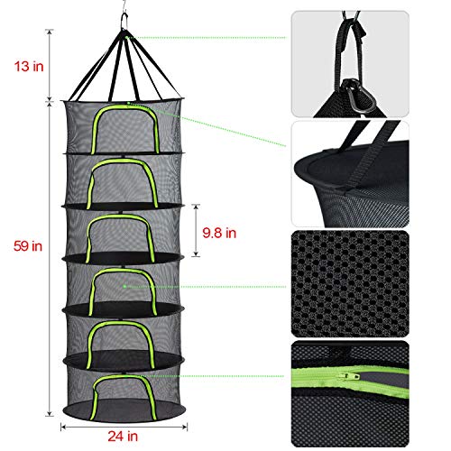 PROTITOUS 6 Tier Black Mesh Zippered Herb Drying Rack Hanging Dryer Dry Net with Pruning Shear for Hydroponics - Image 2