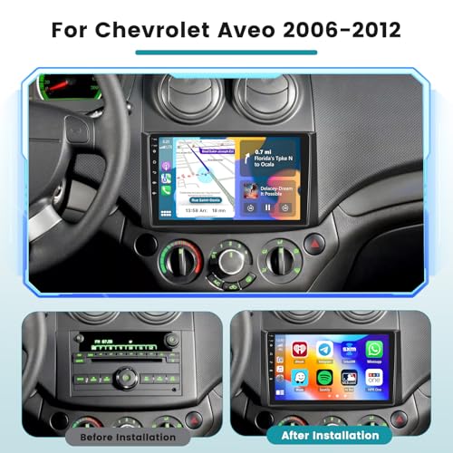 Roinvou Car Radio Stereo for Chevrolet Aveo 2006-2012 Built in Carplay/Android Auto, 9 inch IPS Touch Screen Head Unit Radio with DSP BT GPS FM RDS WiFi 2G RAM 64G ROM - Image 2