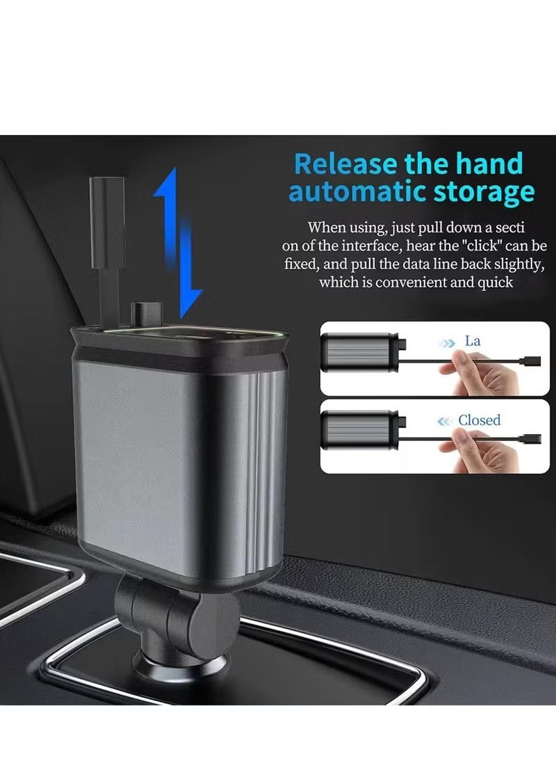 A ZONE 4 in 1 Retractable Starry Stars Proof Car Charger, Retractable Car Charger with Star Projector & LED, Fast Car Charging Phone, Retractable Car Phone Charger with Retractable Cables for Phone - Image 3