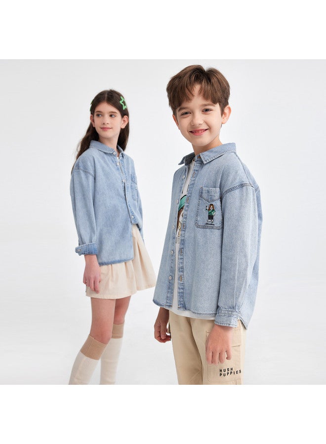 Hush Puppies جاكيت جينز جديد للرجال والنساء والأطفال بأسلوب محايد لمدة 25 عامًا، معطف أطفال متعدد الاستخدامات، جاكيت جينز للطلاب - Image 2