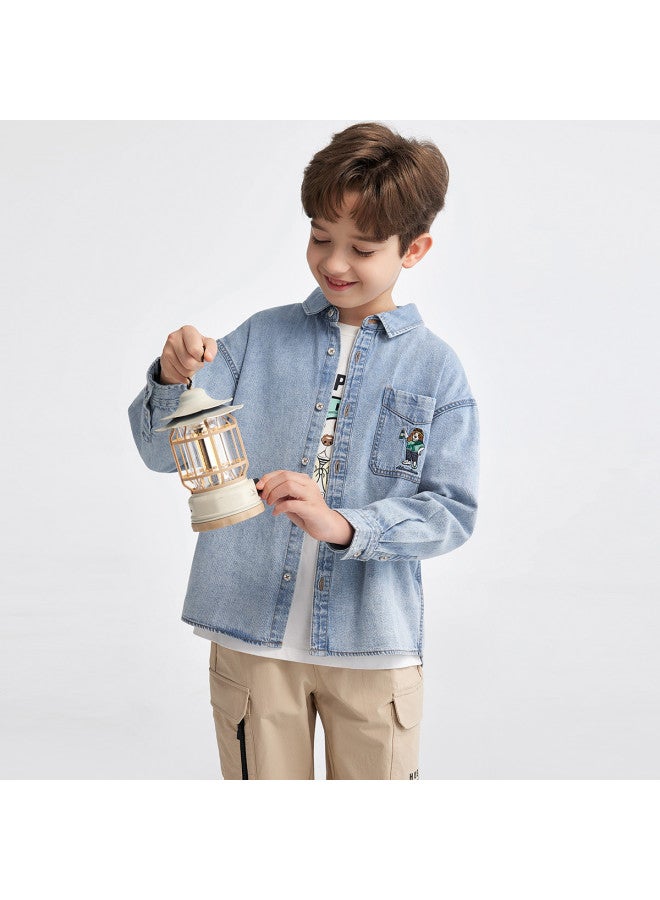 Hush Puppies جاكيت جينز جديد للرجال والنساء والأطفال بأسلوب محايد لمدة 25 عامًا، معطف أطفال متعدد الاستخدامات، جاكيت جينز للطلاب - Image 5