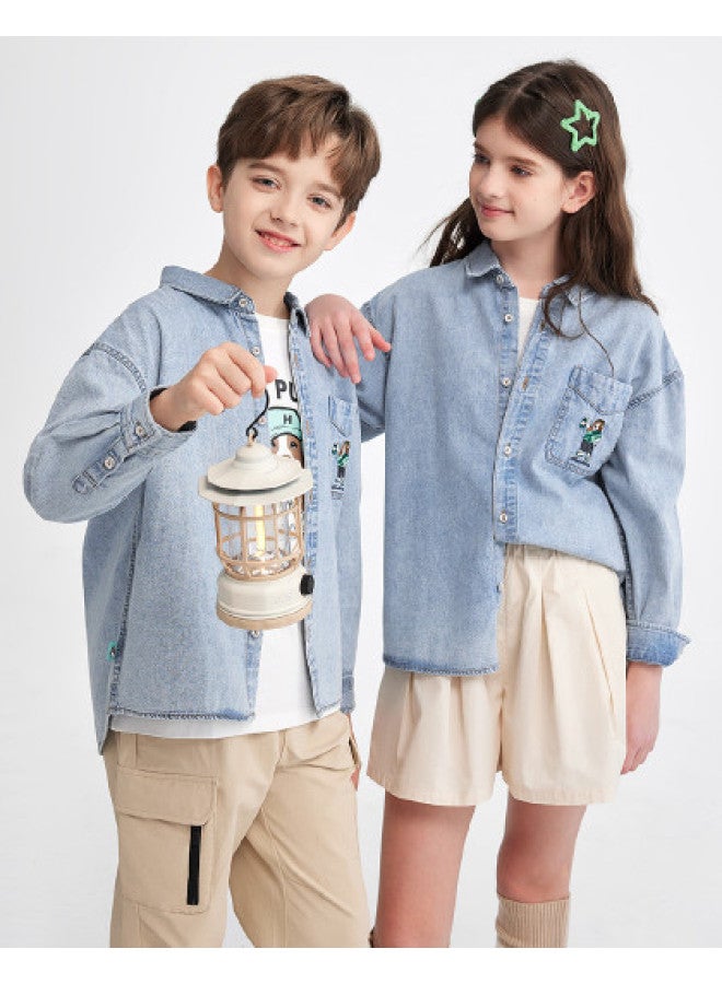 Hush Puppies جاكيت جينز جديد للرجال والنساء والأطفال بأسلوب محايد لمدة 25 عامًا، معطف أطفال متعدد الاستخدامات، جاكيت جينز للطلاب - Image 1
