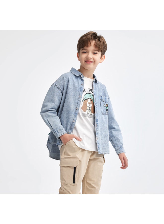 Hush Puppies جاكيت جينز جديد للرجال والنساء والأطفال بأسلوب محايد لمدة 25 عامًا، معطف أطفال متعدد الاستخدامات، جاكيت جينز للطلاب - Image 4