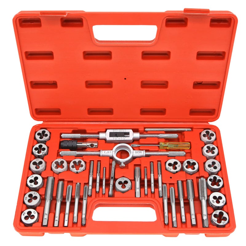 GMTOOLS 40PCS Tap and Die Set, Metric Size Standard M3 to M12, Threading Tool Set for Cutting External and Internal Threads with Adjustable Handles, Complete Accessories and Storage Case - Image 1