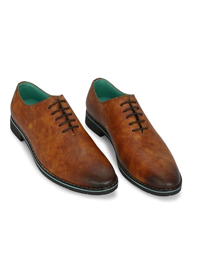 NOAK Handcrafted TAN Litchi Grain Vegan Leather Whole Cut Oxford Shoe - Image 1