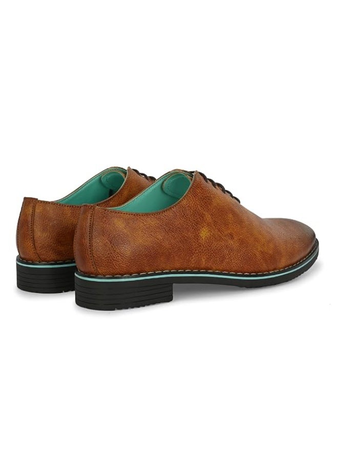 NOAK Handcrafted TAN Litchi Grain Vegan Leather Whole Cut Oxford Shoe - Image 2
