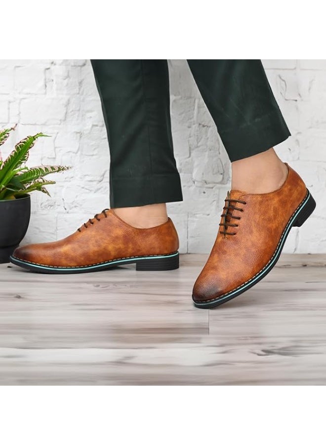 NOAK Handcrafted TAN Litchi Grain Vegan Leather Whole Cut Oxford Shoe - Image 4