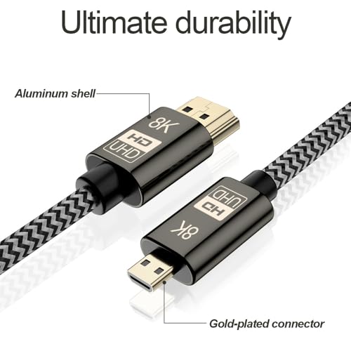 xiwai Micro HDMI to HDMI 2.1 Ultra-HD UHD 8K 60hz 4K 120hz Cable 48Gbs HDMI Cord for Camera Tablet (1.5m) - Image 2
