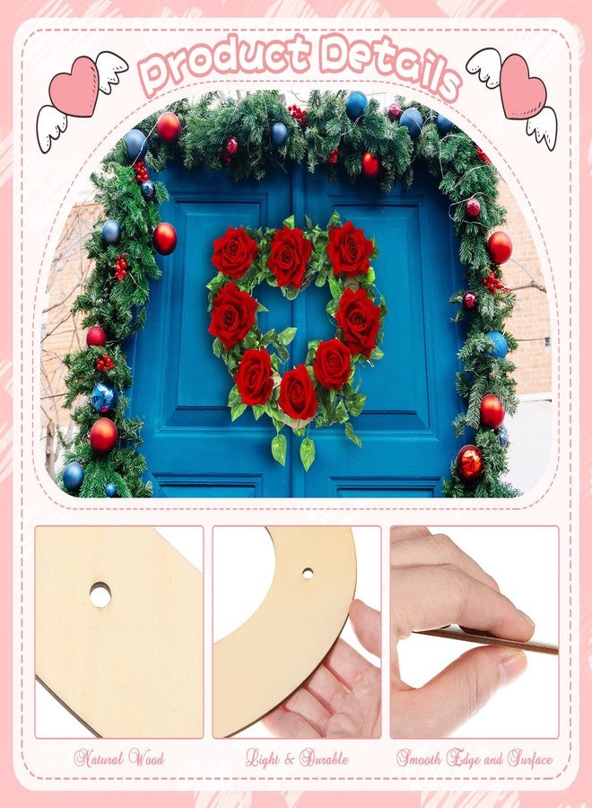 Queekay Valentine's Day 4 Pcs Heart Wreath Frames for Craft 12 Inch Heart Shaped Floral Wreath Wood Base for DIY Crafts Valentine Weddings Party Floral Decorations - Image 4
