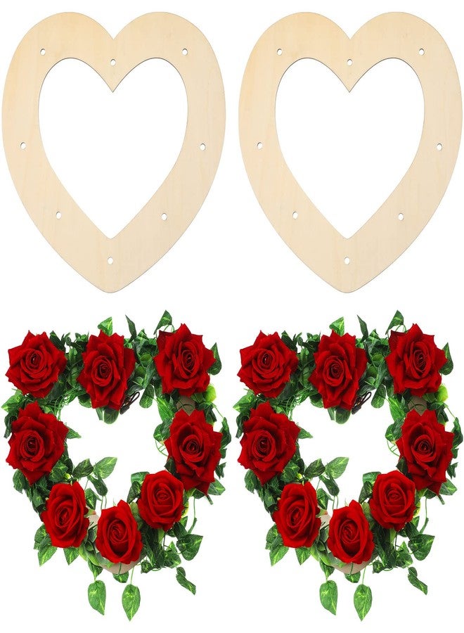 Queekay Valentine's Day 4 Pcs Heart Wreath Frames for Craft 12 Inch Heart Shaped Floral Wreath Wood Base for DIY Crafts Valentine Weddings Party Floral Decorations - Image 1