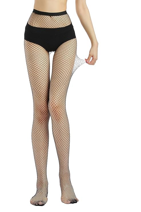 Tradehub® High Waist Sexy Fishnet Stockings for Women - Thigh High Pantyhose & Tights (IN, Alpha, Free Size, Black : Medium hole) - Image 2