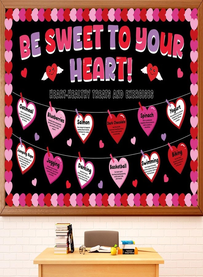 OBUSATT Valentine's Day Heart Health Classroom Bulletin Board Decoration Valentine Sweet to Your Heart Bulletin Board Set Exercises Treat Love Hearts Paper Cutouts for School Home Chalkboard Wall Door - Image 1