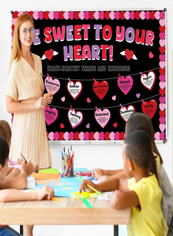 OBUSATT Valentine's Day Heart Health Classroom Bulletin Board Decoration Valentine Sweet to Your Heart Bulletin Board Set Exercises Treat Love Hearts Paper Cutouts for School Home Chalkboard Wall Door - Image 5