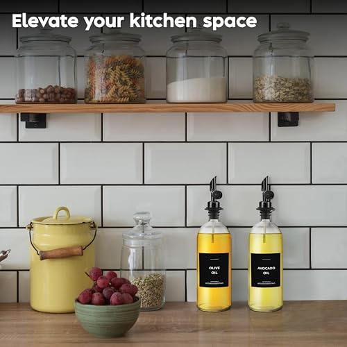Spaceneat Olive Oil Dispenser Bottle - Includes 55 Kitchen Essential Labels - Cooking Oil Bottles for Kitchen, Coffee Syrup Dispenser - Pourer Spout with 16.9 fl oz Glass Container Cruet - 2pcs, Black - Image 5