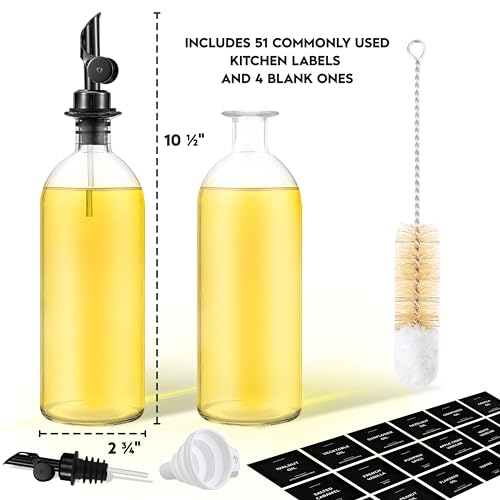 Spaceneat Olive Oil Dispenser Bottle - Includes 55 Kitchen Essential Labels - Cooking Oil Bottles for Kitchen, Coffee Syrup Dispenser - Pourer Spout with 16.9 fl oz Glass Container Cruet - 2pcs, Black - Image 2