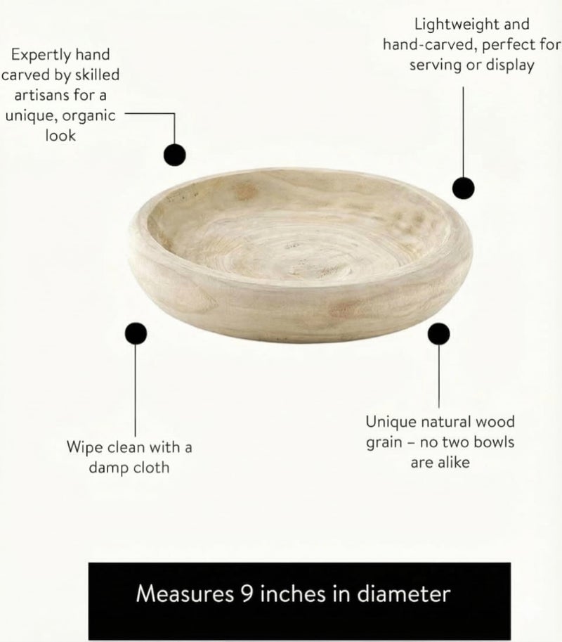 BOLTCORRSE Wooden Decorative Bowl â€“ Hand Carved Natural Wood Fruit Bowl, Rustic Farmhouse Dough Bowl Decor, Wooden Serving Bowl for Coffee Table, Entryway Key Bowl or Kitchen Centerpiece - Image 3