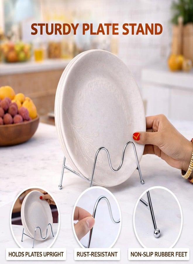 DecorTwist Stainless Steel Plate Stand - Pack of 1 Dish Rack Plate Holder Organizer Rack for Cabinet Countertop Thali Holder Steel Dish Drying Stand Space Saving Storage Rack Chrome Finish - Image 4