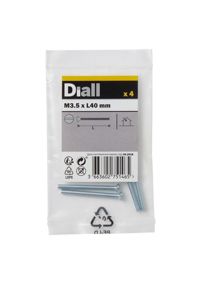 ACE Diall Zinc-Plated Carbon Steel Switch Box Screw Pack M3.5 x 40mm 4Pcs 