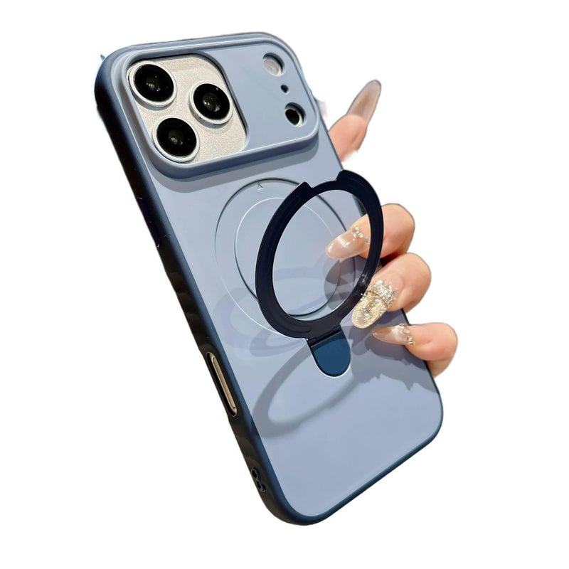 MS غطاء واقي بAcrylic لـ iPhone 15 / 15 Plus / 15 Pro / 15 Pro Max مع حامل قائم وملمس ناعم مع ملمس غير لامع مع مقبض مانع للانزلاق باللون أزرق مضاد للانزلاق بوظيفة حامل من الأكريليك ب. - Image 1