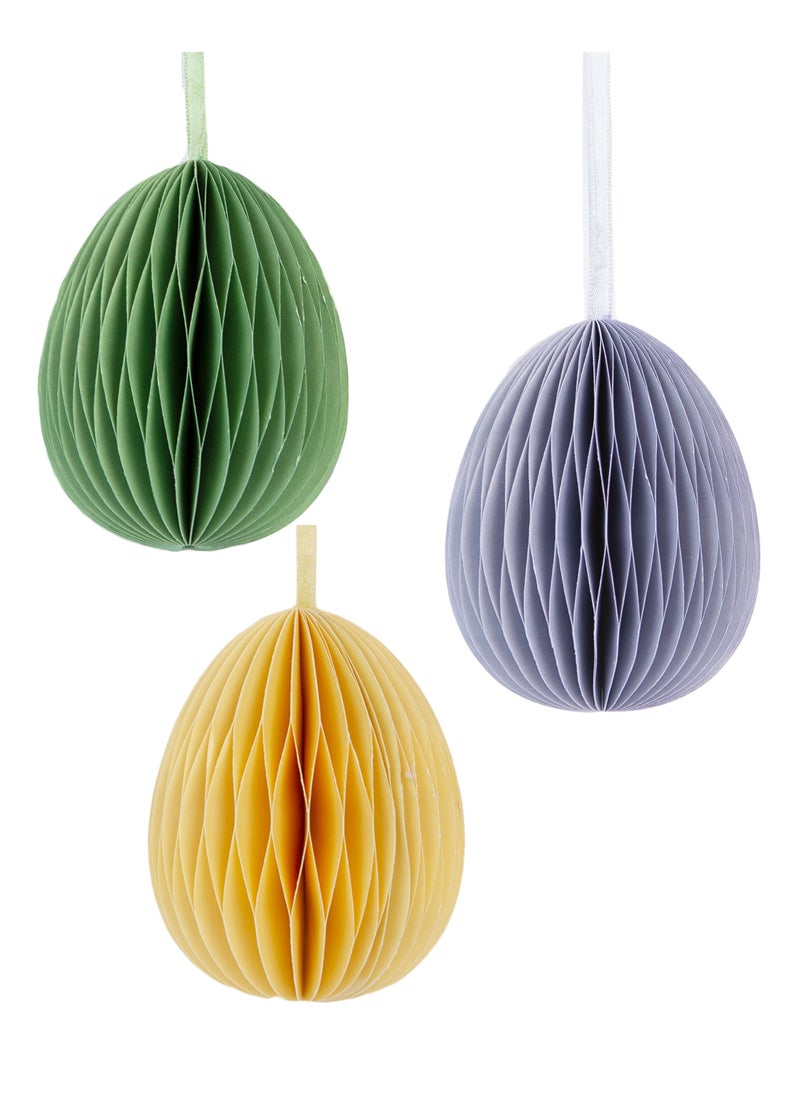Talking Tables Talking Tables Honeycomb Easter Eggs Decorations-Pack of 3 Paper Baubles for Tree in Green, Yellow & Purple, Small Size  - Image 2