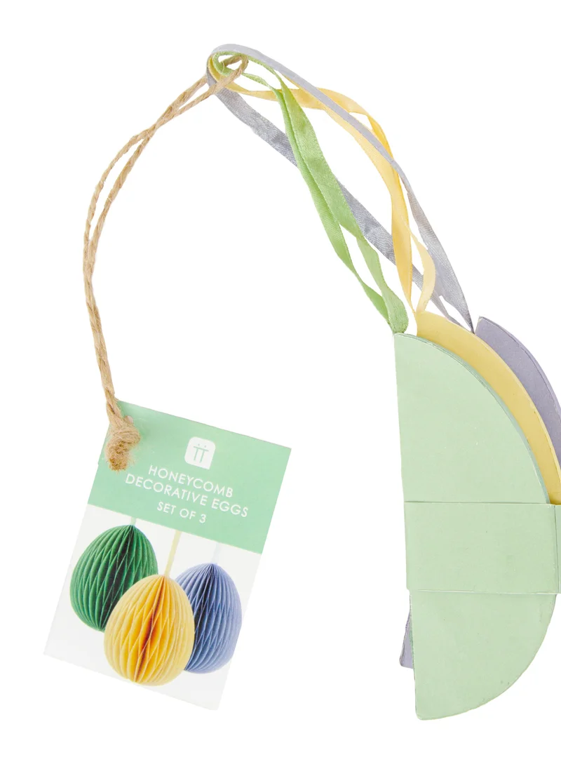 Talking Tables Talking Tables Honeycomb Easter Eggs Decorations-Pack of 3 Paper Baubles for Tree in Green, Yellow & Purple, Small Size