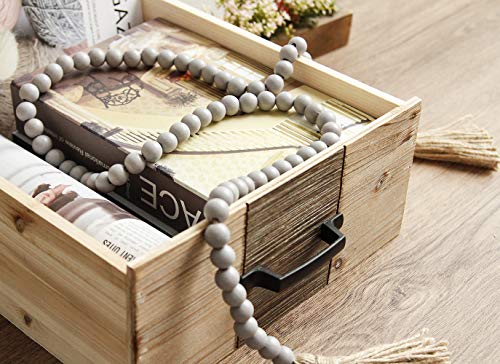 RAMIRABI 58in Wood Bead Garland with Tassels, Farmhouse Rustic Country Decor Prayer Boho Wall Hanging Decoration (Gray) - Image 3
