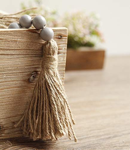 RAMIRABI 58in Wood Bead Garland with Tassels, Farmhouse Rustic Country Decor Prayer Boho Wall Hanging Decoration (Gray) - Image 5