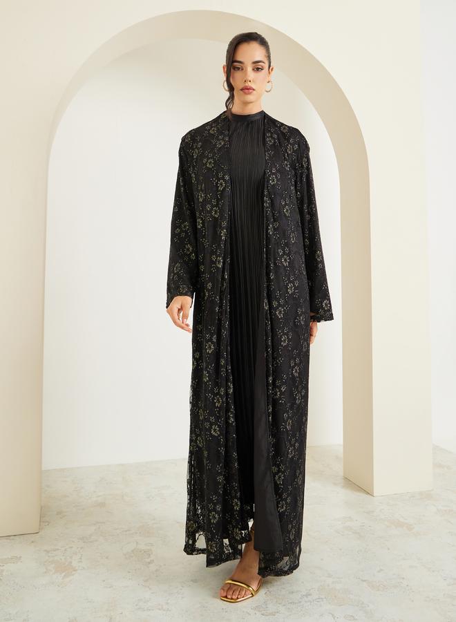 Amirah Women Black Lace Abaya with Lining - Image 3