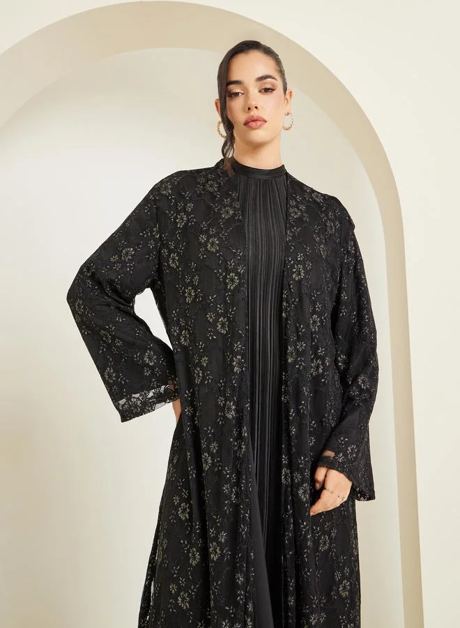 Amirah Women Black Lace Abaya with Lining