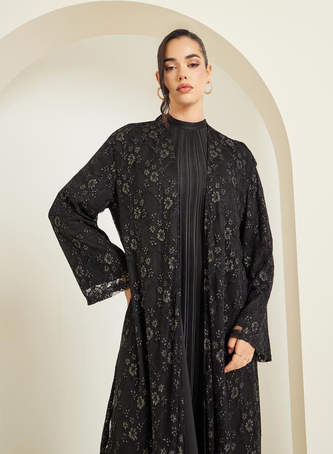 Amirah Women Black Lace Abaya with Lining - Image 2