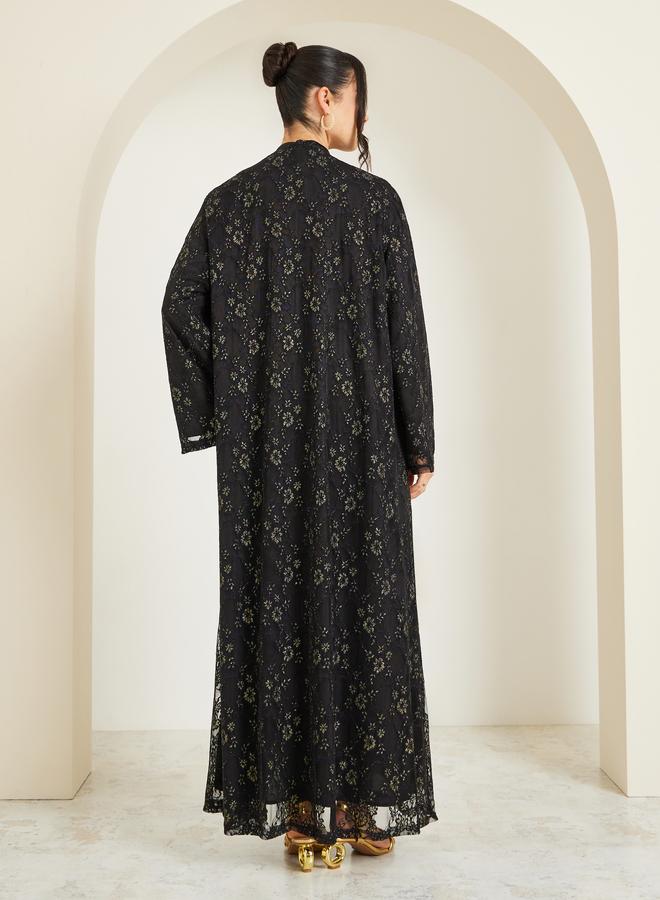 Amirah Women Black Lace Abaya with Lining - Image 5
