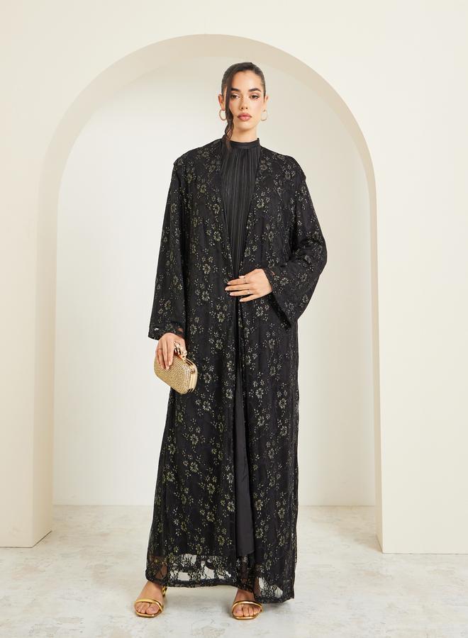 Amirah Women Black Lace Abaya with Lining - Image 1