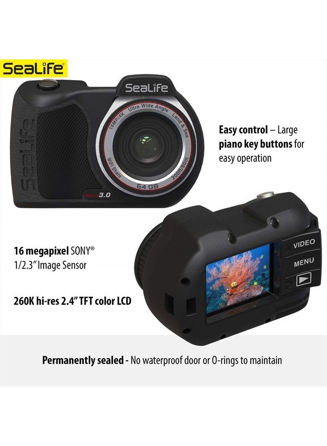 SeaLife Micro 3.0 64GB, 16mp, 4K Underwater Camera for Underwater Photography and Video, Easy Set-up, Wireless Transfer; Includes case, Wrist Strap - Image 2